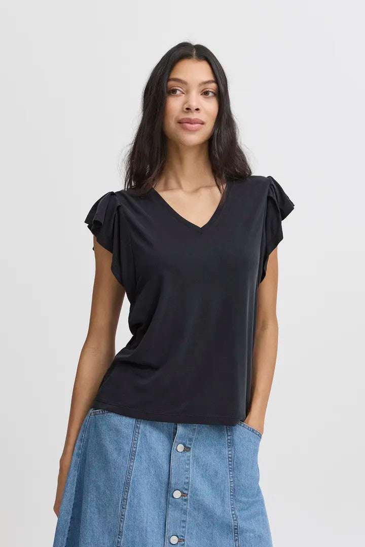 Byperl Ruffle sleeve tee black