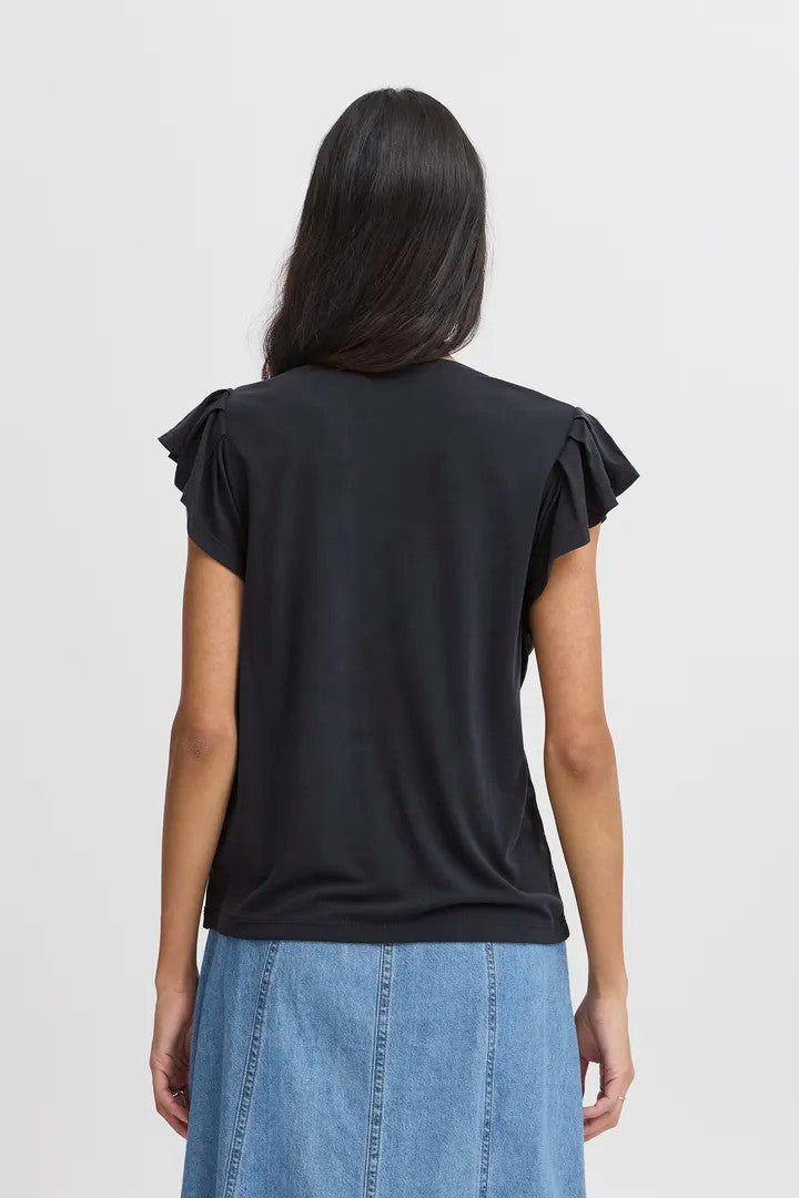 Byperl Ruffle sleeve tee black