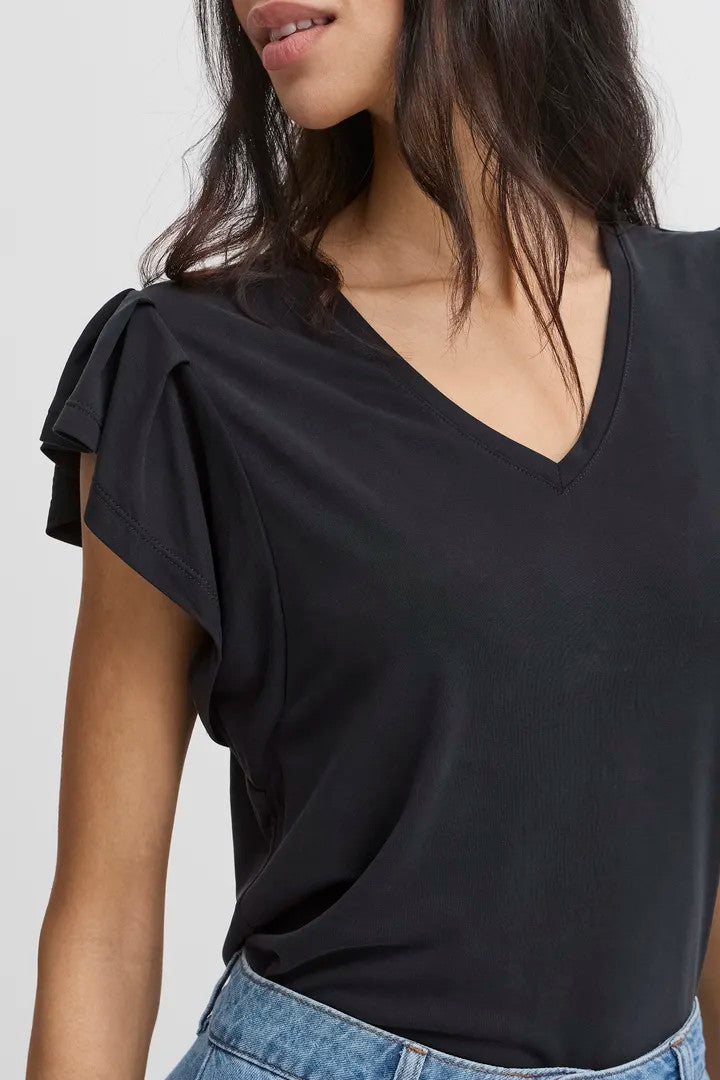 Byperl Ruffle sleeve tee black