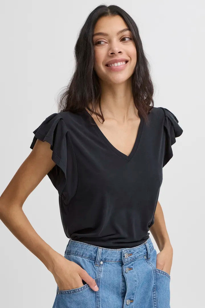 Byperl Ruffle sleeve tee black