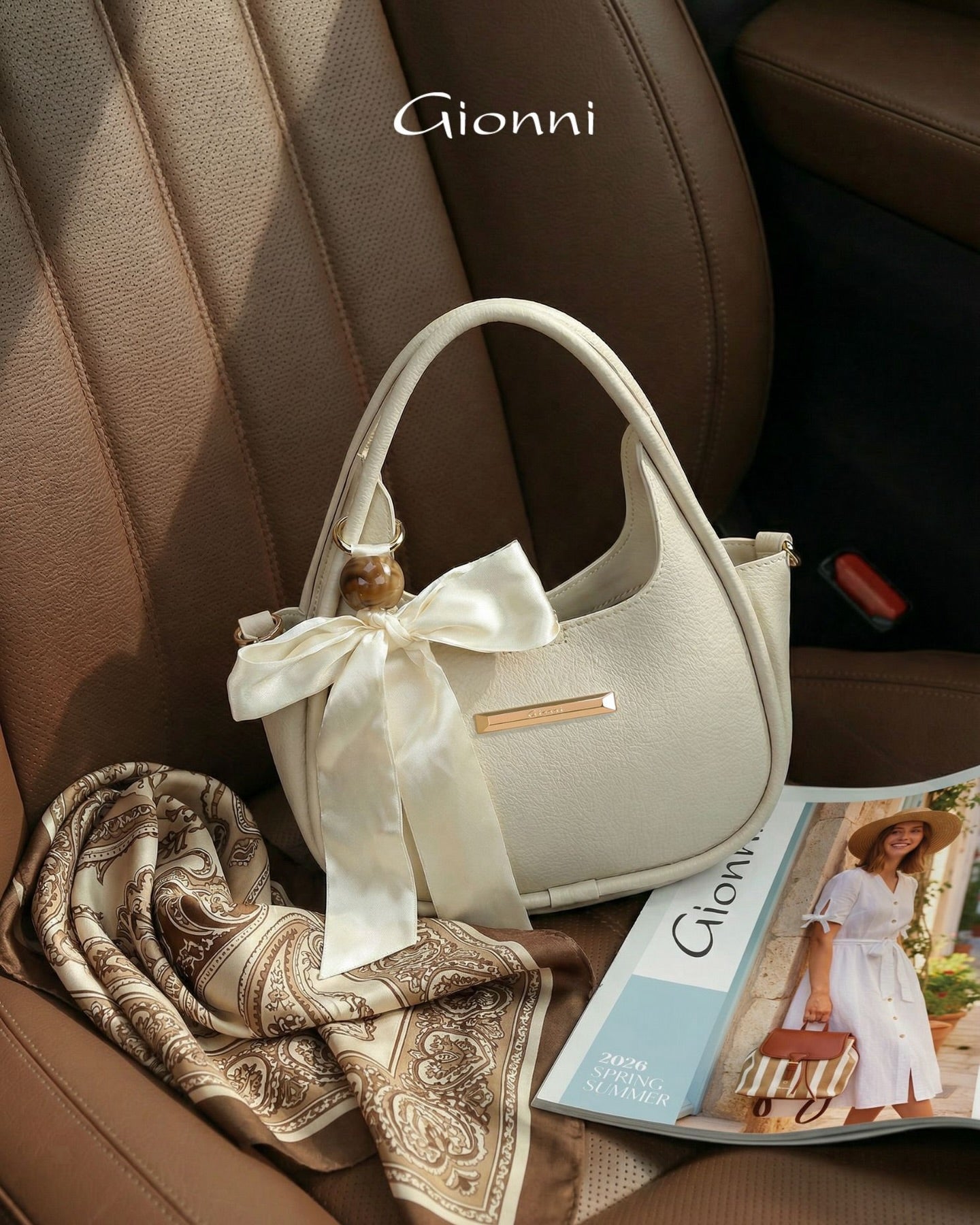 Amber Curved Crossbody Bag -Beige