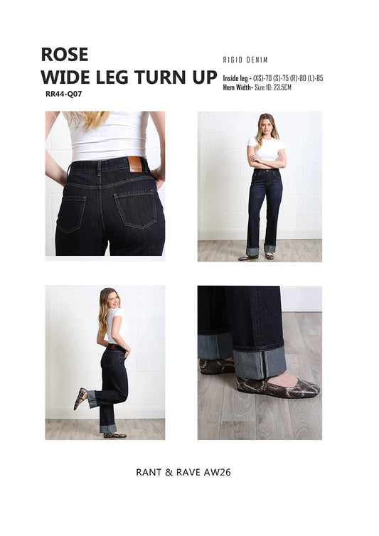 Rant & Rave Rose Turn Up Straight Jean Raw Denim