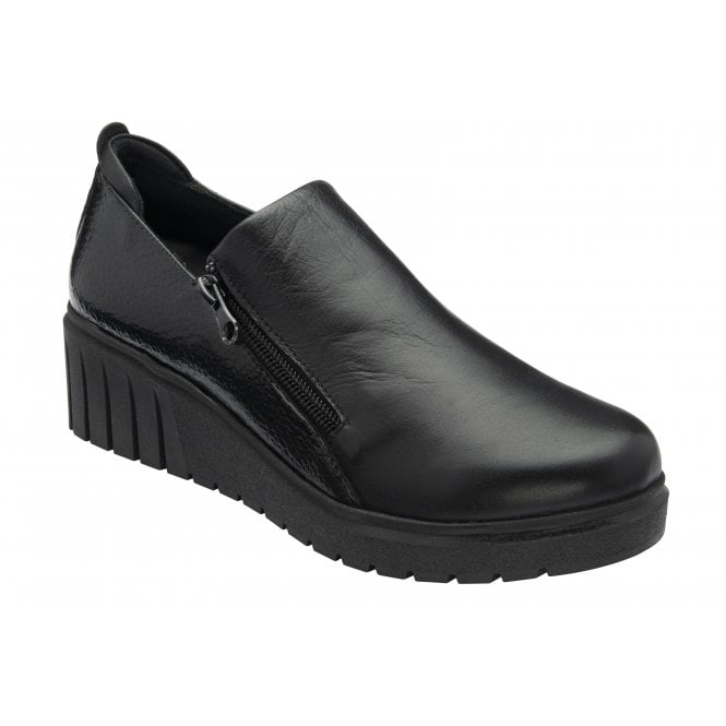 Lotus Altan Black Wedge Shoe
