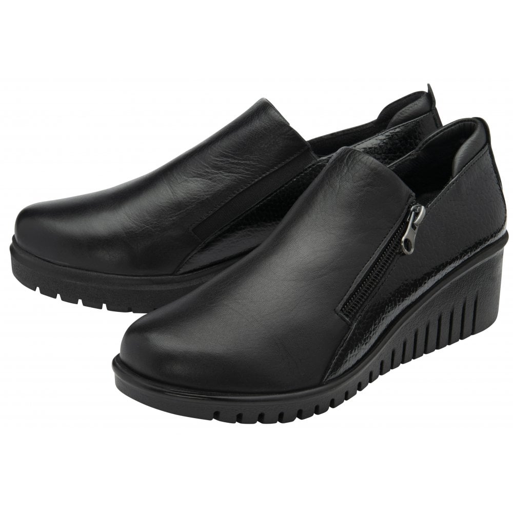 Lotus Altan Black Wedge Shoe