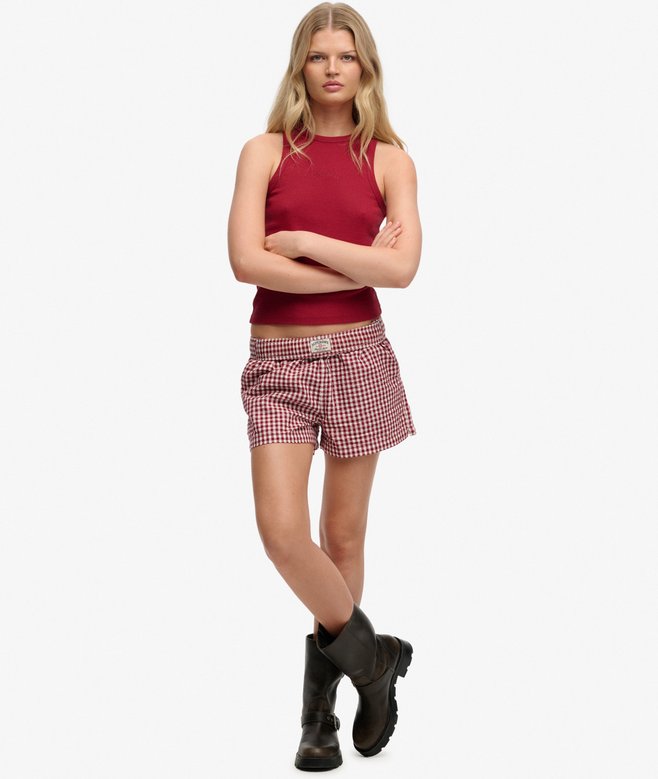 Organic Cotton Stripe Elastic Shorts Red Gingham
