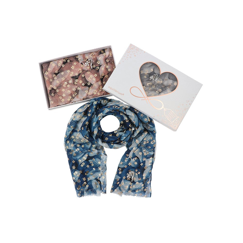Foil Flowers Scarf & Brooch Set