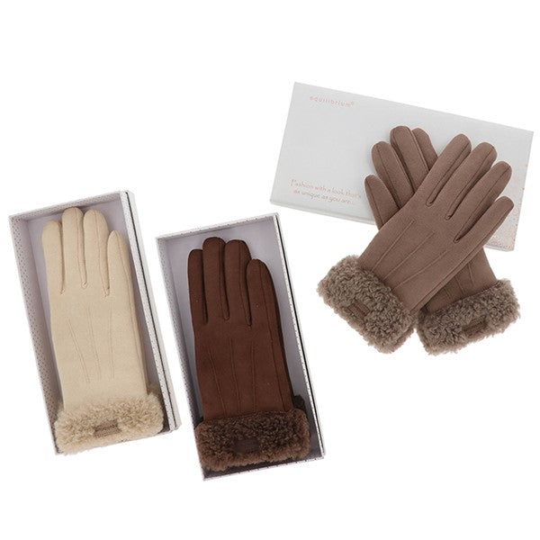 Faux Suede Teddy Boxed Gloves