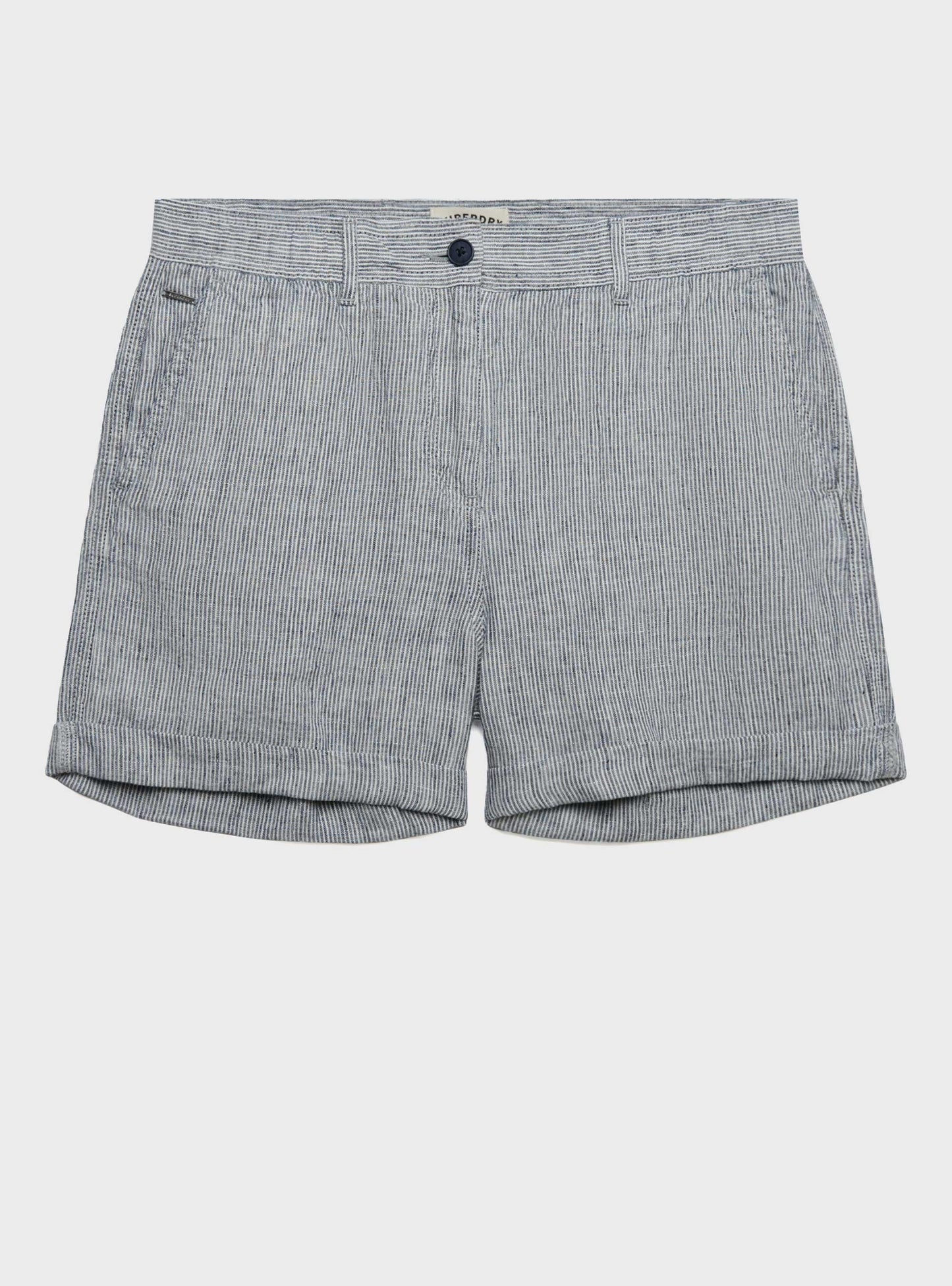 Mid Rise Linen Shorts Indigo Stripe