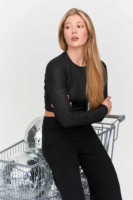 24Colours Black Glitter Top