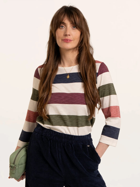 Lulworth Multi Colour Stripe 3/4 Sleeve T-Shirt