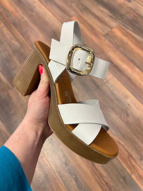 Oh My Sandals White Block Heel Sandal -5644