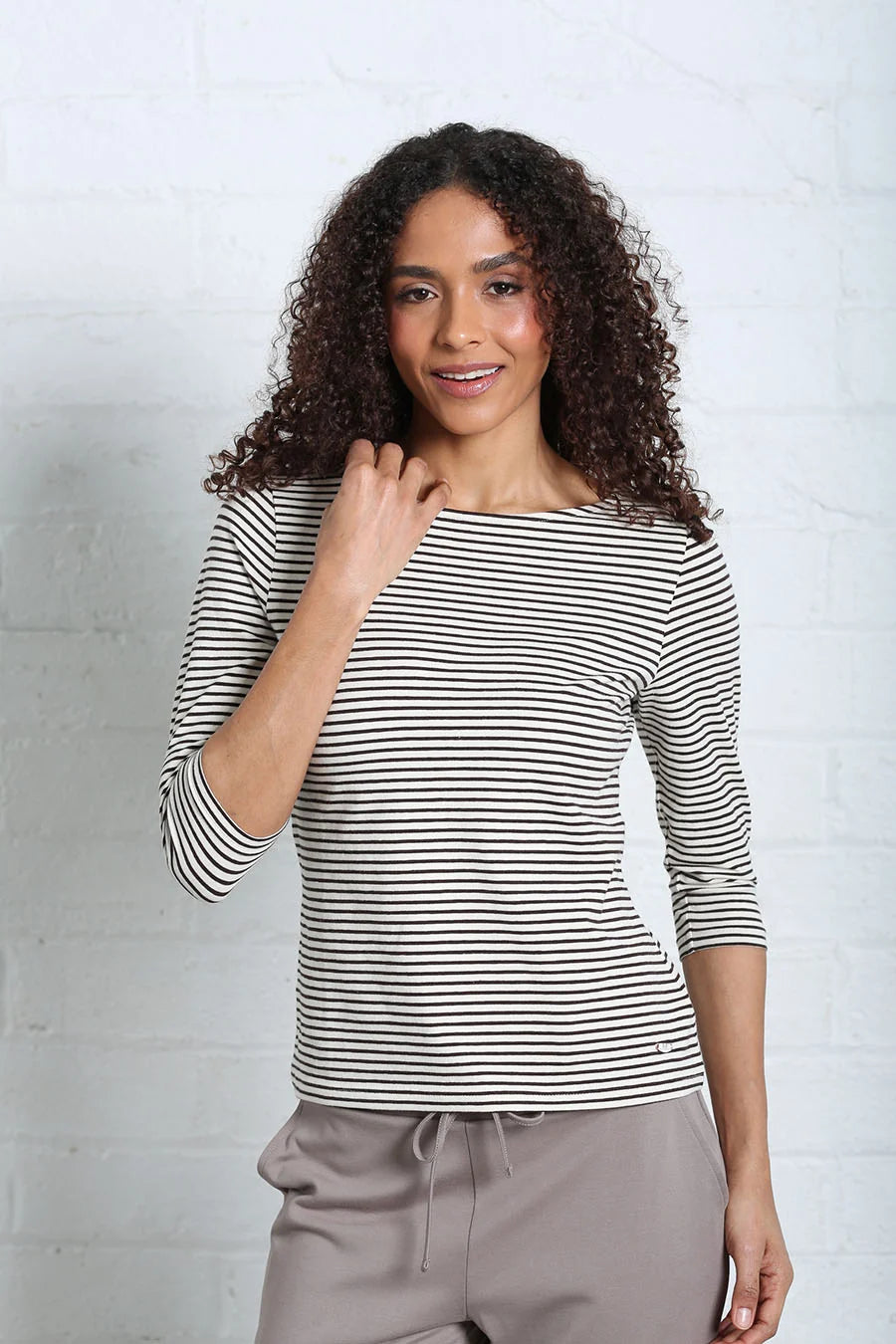 Relax & Renew Paloma Stripe Tee Chocolate Brown