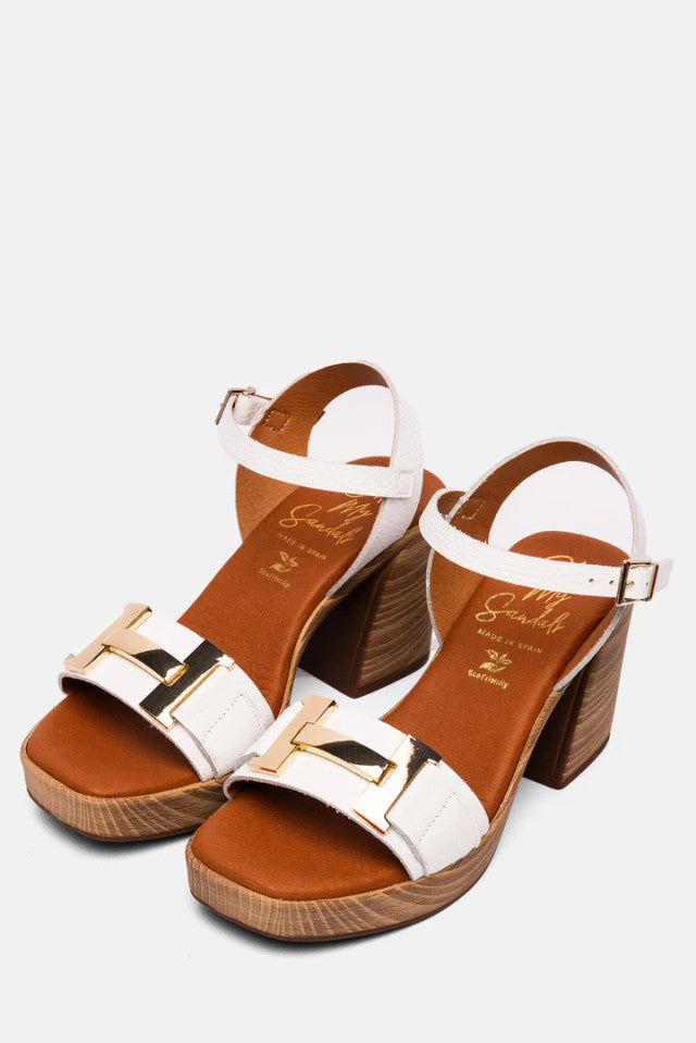 Oh My Sandals White Block Heel Sandal -5636