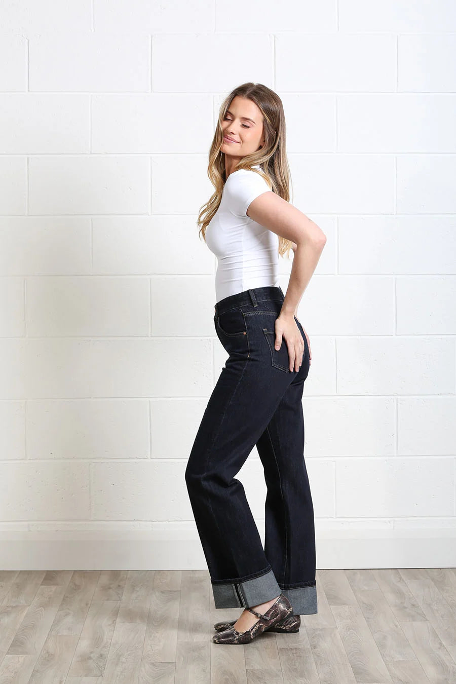 Rant & Rave Rose Turn Up Straight Jean Raw Denim