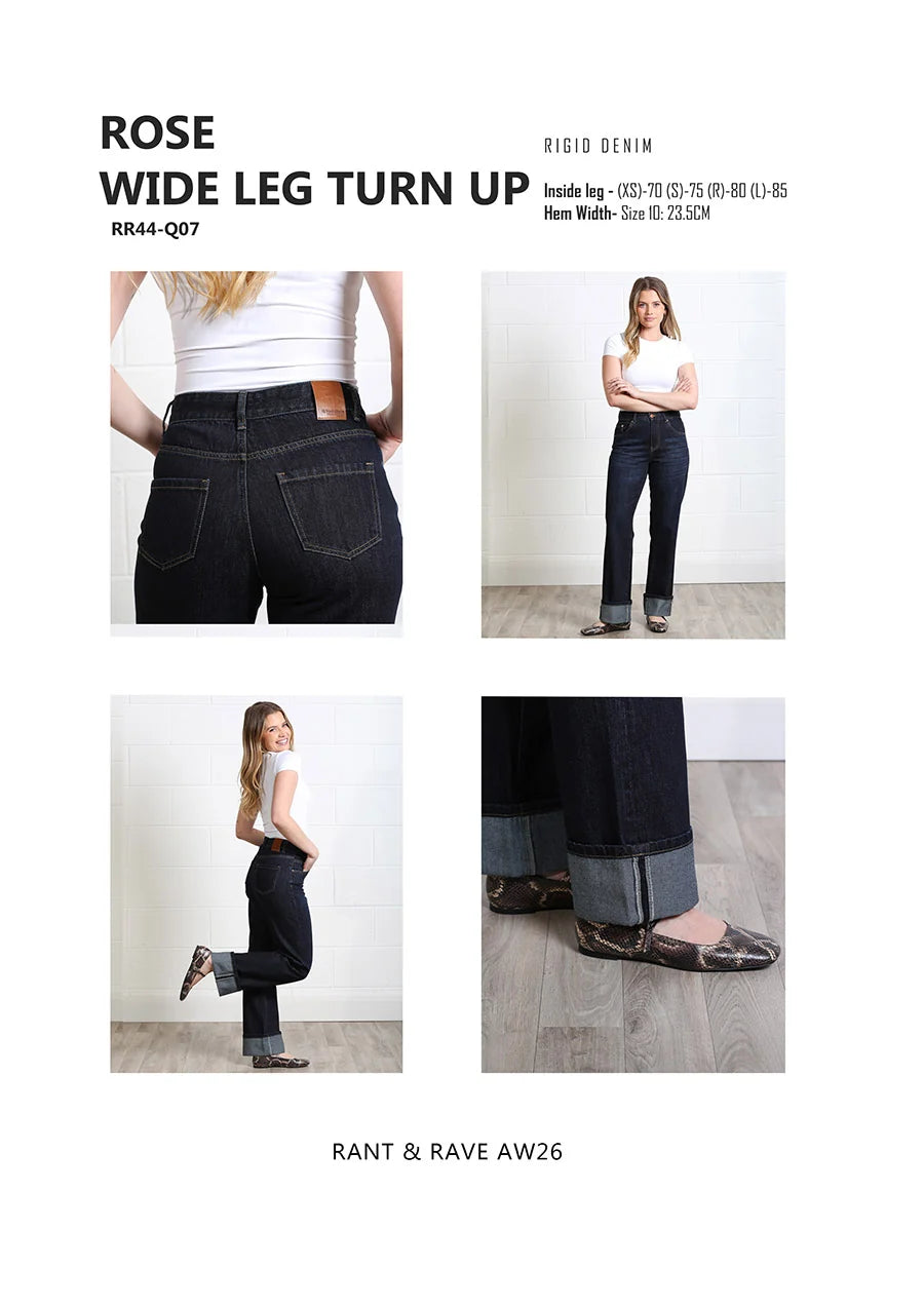 Rant & Rave Rose Turn Up Straight Jean Raw Denim