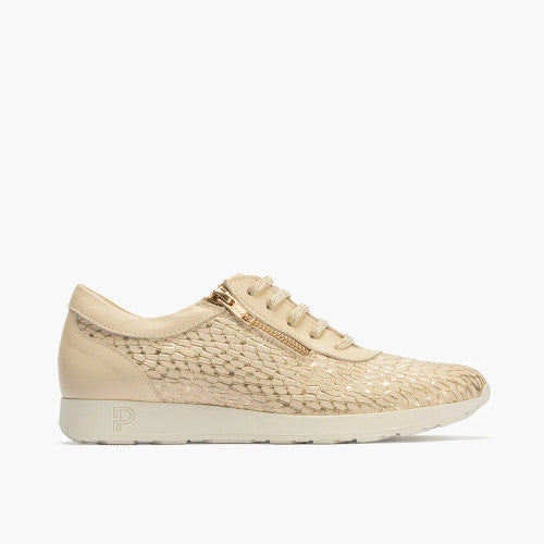Pitillos cream/gold lace-up with side zip -10423