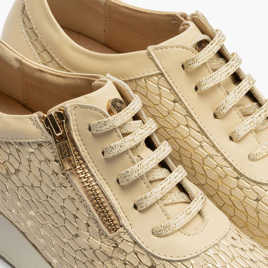 Pitillos cream/gold lace-up with side zip -10423
