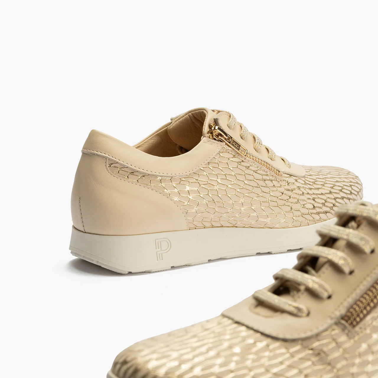 Pitillos cream/gold lace-up with side zip -10423