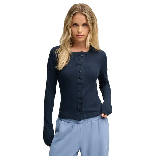 Waffle Button Through Cardigan Navy