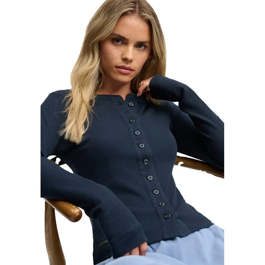 Waffle Button Through Cardigan Navy