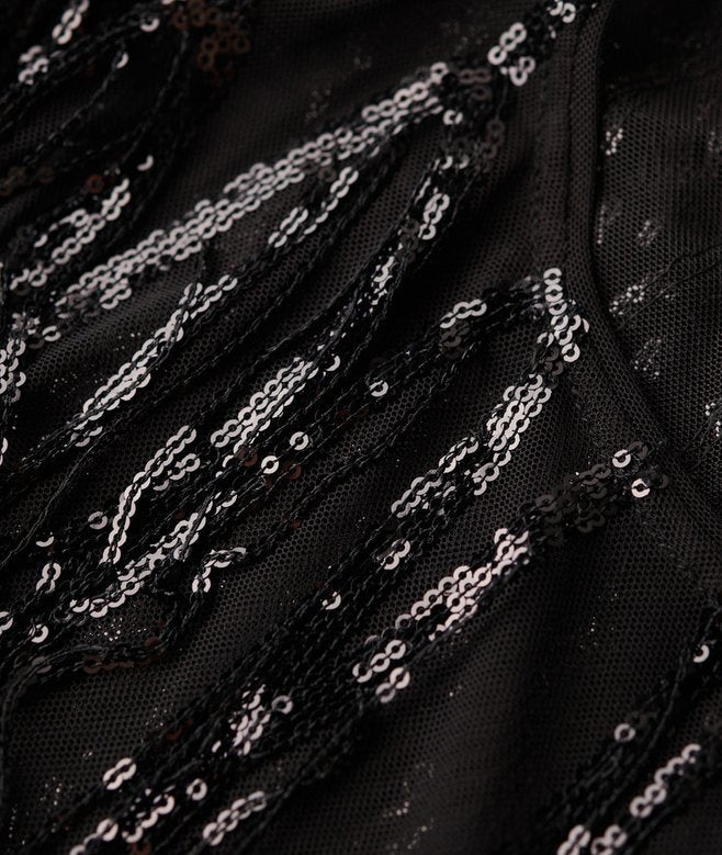 Superdry Sheer Short Sleeve Sequin Top Black