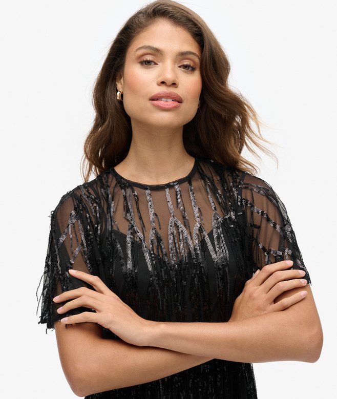 Volume Tiered Mesh Mini Dress