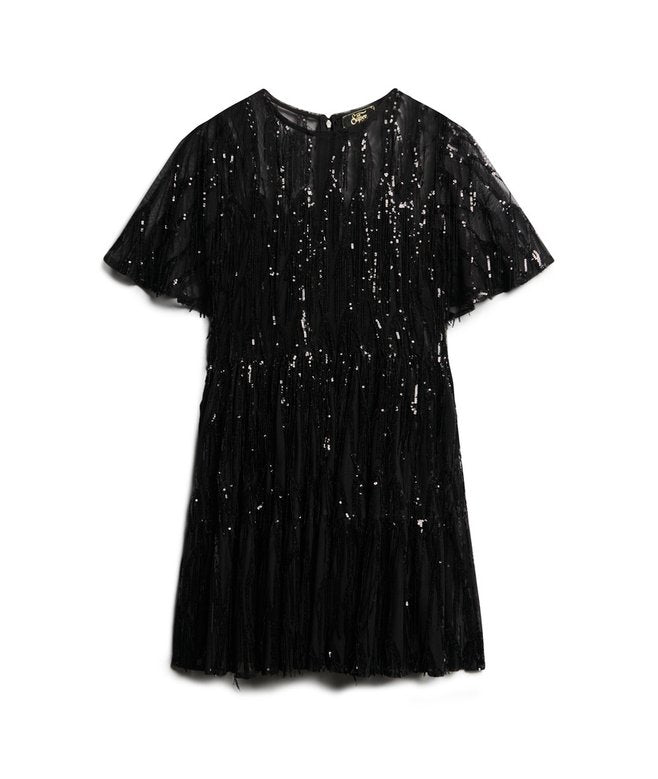 Volume Tiered Mesh Mini Dress