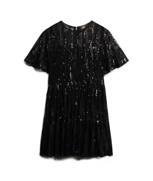 Volume Tiered Mesh Mini Dress