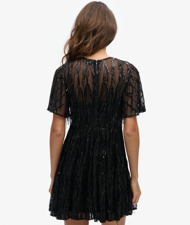 Volume Tiered Mesh Mini Dress