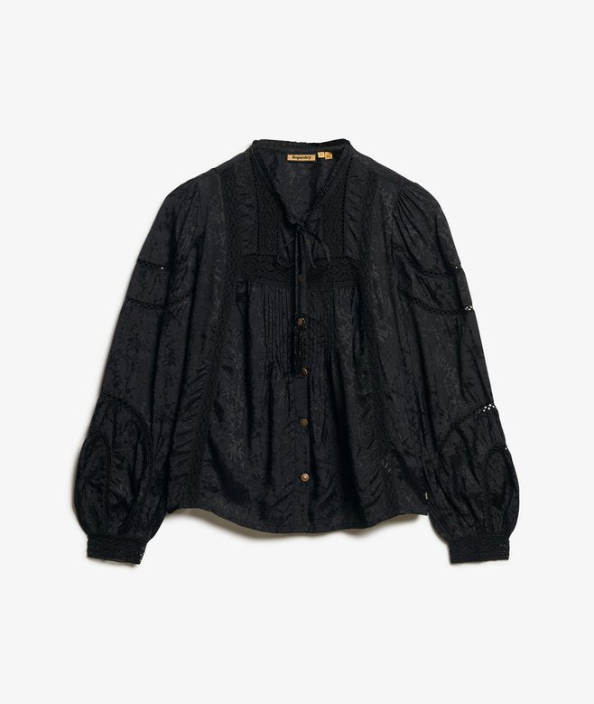 Woven Lace Long-Sleeved Blouse