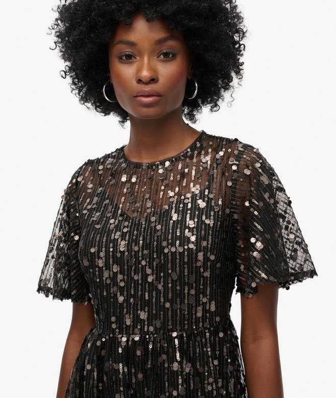 Superdry Volume Tiered Mesh Midi Dress