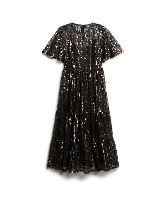 Superdry Volume Tiered Mesh Midi Dress