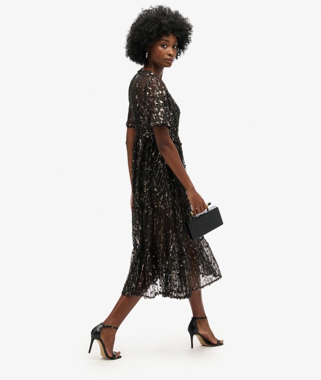 Superdry Volume Tiered Mesh Midi Dress