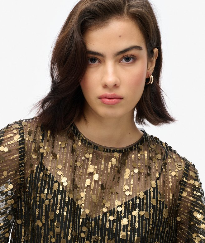 Superdry Sheer Short Sleeve Sequin Top