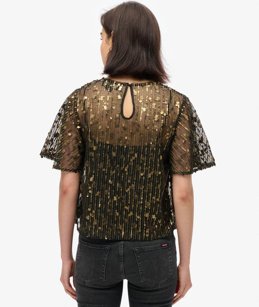Superdry Sheer Short Sleeve Sequin Top