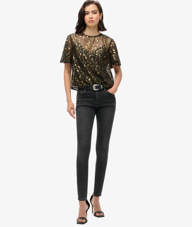 Superdry Sheer Short Sleeve Sequin Top