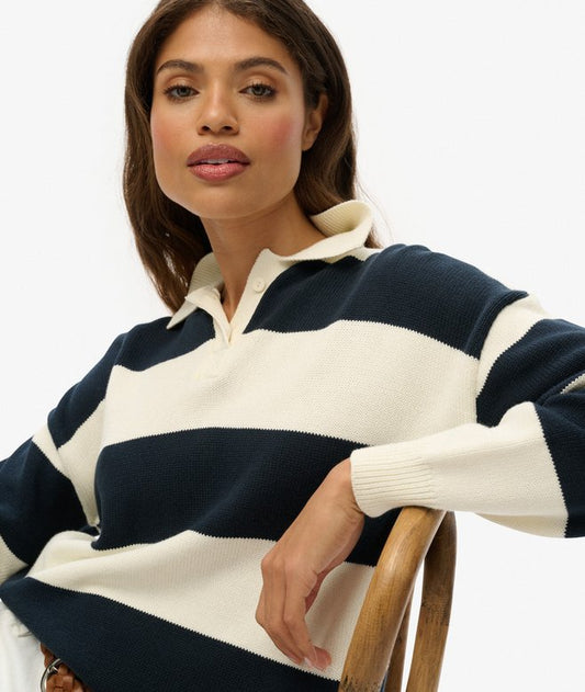 Slouchy Striped Rugby Knitted Jumper