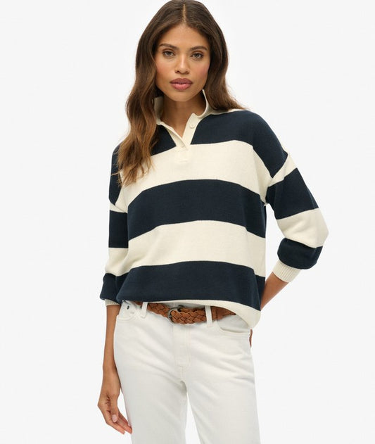Slouchy Striped Rugby Knitted Jumper