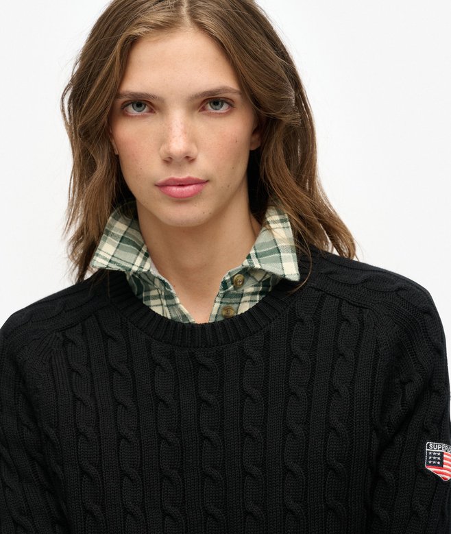 Slouchy Cable Knit Jumper Black