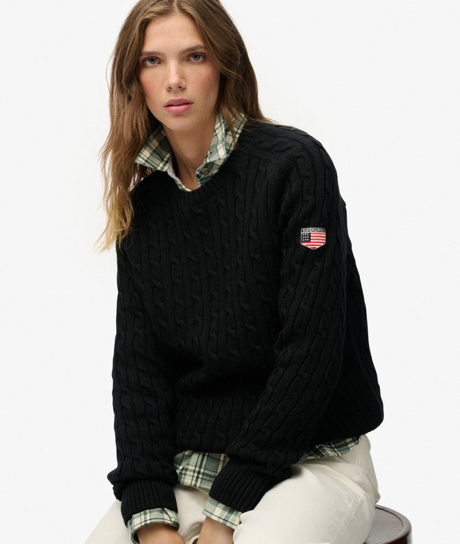 Slouchy Cable Knit Jumper Black