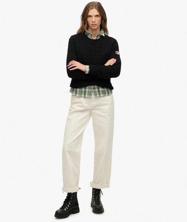 Slouchy Cable Knit Jumper Black