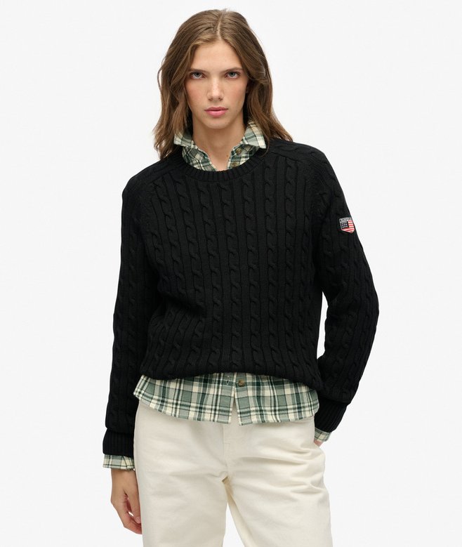 Slouchy Cable Knit Jumper Black