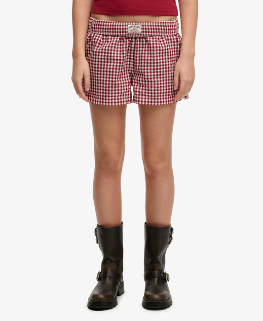 Organic Cotton Stripe Elastic Shorts Red Gingham