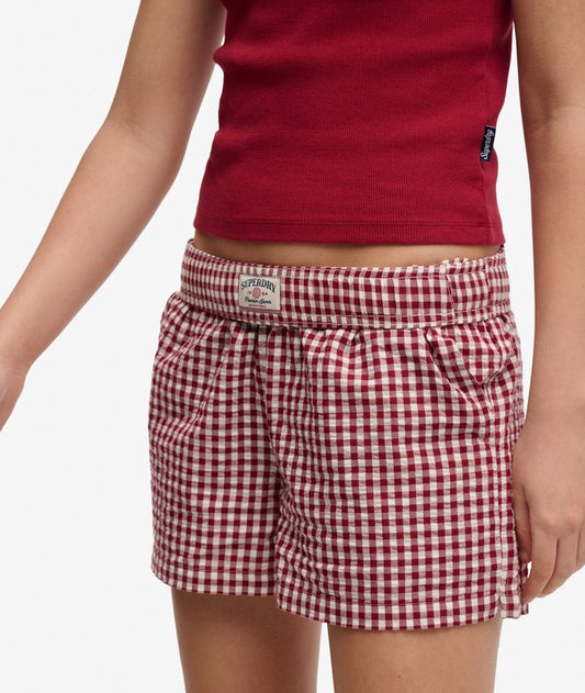 Organic Cotton Stripe Elastic Shorts Red Gingham