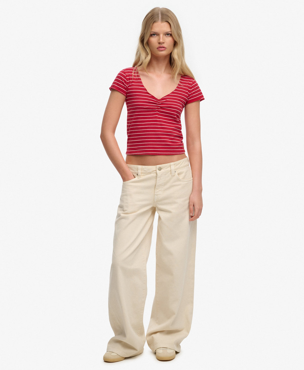 Athletic Essentials Gathered Pattern Top - Red Stripe