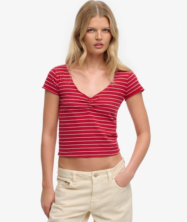 Athletic Essentials Gathered Pattern Top - Red Stripe
