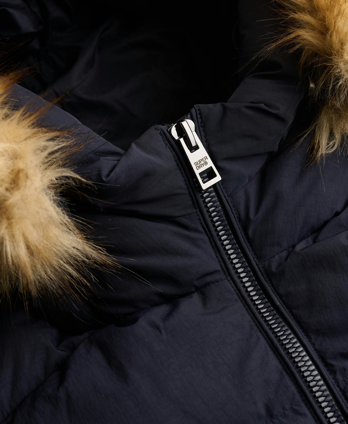 Hooded Faux Fur Fuji Mid Length Coat (Darkest Navy)