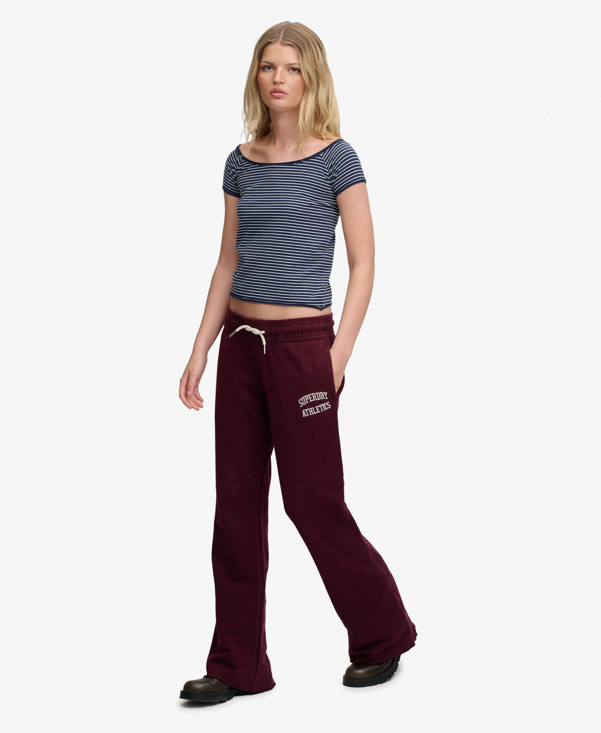 Athletic Embroidered Flare Joggers - Port Red