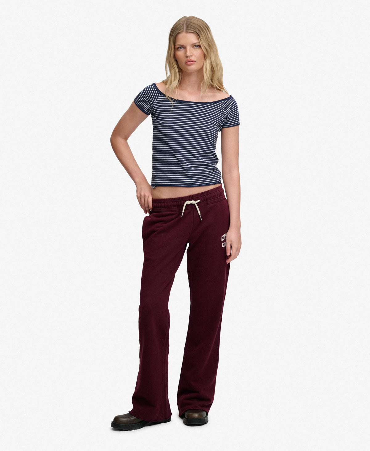 Athletic Embroidered Flare Joggers - Port Red