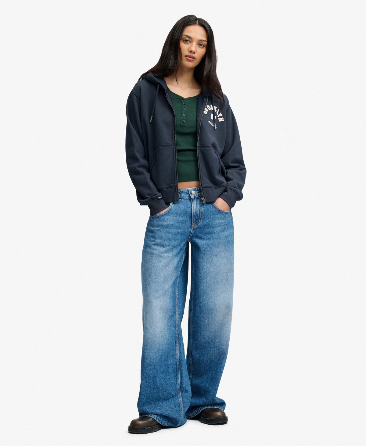 Athletic Essential Relaxed Crop Zip Hoodie